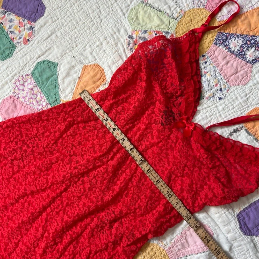Victorias Secret Red Lace Slip Dress Nightgown Ruffle Hem Med Vintage Style